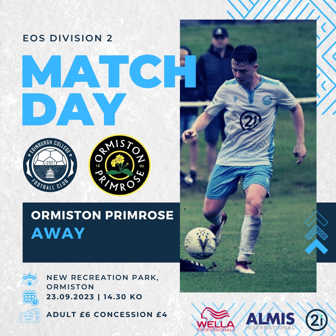 ITS MATCHDAY !!

Come along and support the boys at New Recreation Park in Ormiston today were we face <a href="/ormifootball/">Ormiston Primrose Football Club</a> in another Division 2 clash !

#monthecollege

<a href="/edinburghcoll/">Edinburgh College</a> <a href="/EastScotlandFA/">East of Scotland Football League</a> @2i_Group