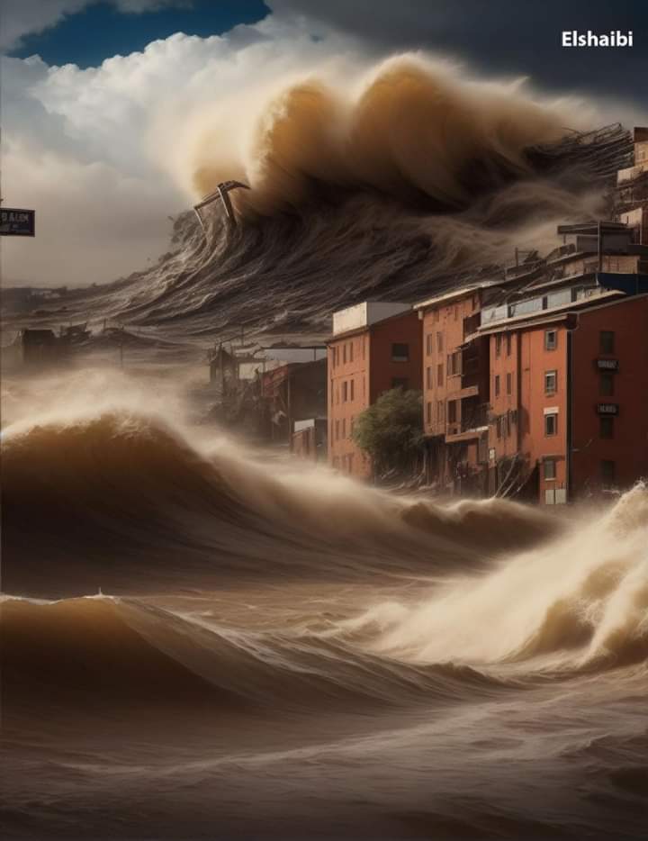 oksanaalfa987's tweet photo. You can imagine this is how the flood of the city of Derna was, an approximate image of the disaster using artificial intelligence.. God have mercy on you 🤲🏻💔 https://t.co/bzm2qncyNm