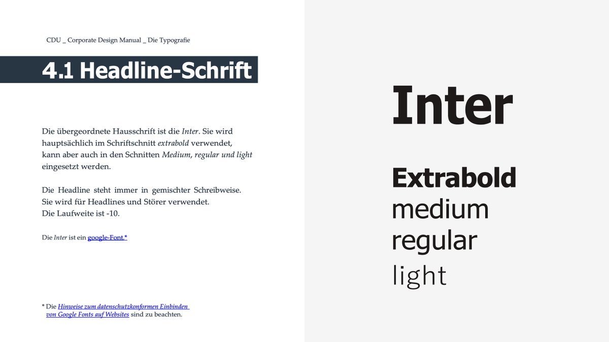 muskelberg's tweet photo. Auch ein netter Fail im CDU-Rebranding: Die Schriften im Handbuch (https://t.co/7YckWusNaV ) zeigen gar nicht die behaupteten Inter und IBM Plex Serif sondern Tahoma und Palatino. https://t.co/Il2ZEWLN7v