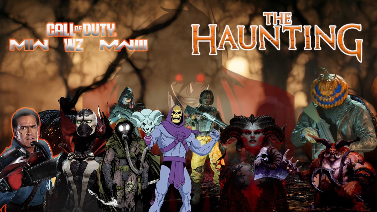 CODWarfareForum's tweet image. Updated the image.

The Haunting event will take place again this year.  Featuring a whole cast of crossover characters and Halloween themed skins in bundles, unlocks and the battle pass. 

#Spawn
#Soulcrusher 
#AshWilliams 
#Skeletor 
#Thebutcher #Lilith 
#alucard