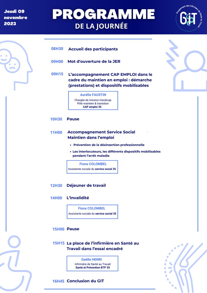 Groupement_IST's tweet image. GIT Bretagne organise une nouvelle journée de formation dédiée aux #infirmiers de #santéautravail, sur le thème du #maintien dans l'#emploi.
Toutes les infos de l'évènement et d'inscription sont à ce lien : bit.ly/3PJWPN5
#Formation #GIT