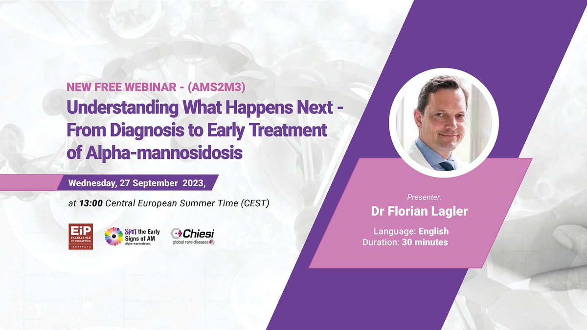 NEW FREE LIVE WEBINAR NEXT WEEK, supported by @ChiesiGRD - Understanding What Happens Next - From Diagnosis to Early Treatment of Alpha-mannosidosis - Wed, 27/9/2023 at 13:00 CEST - Register to attend live or watch the video after it is organised. bit.ly/AMRC-S2-M3
