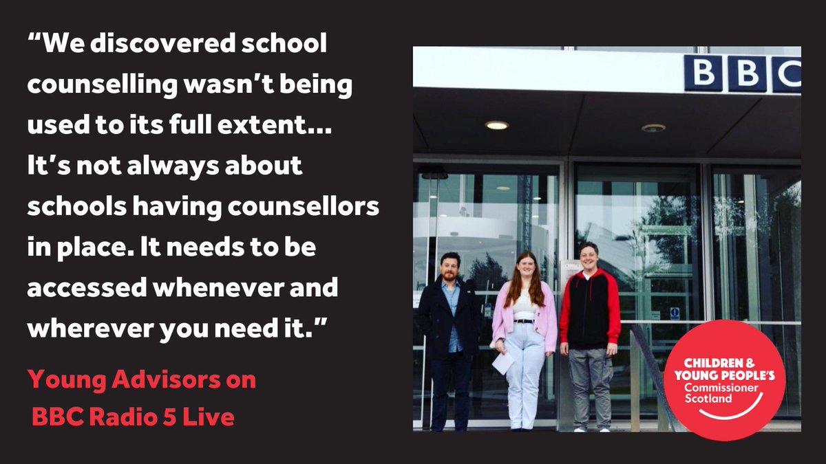 Counselling in schools "needs to be more open &amp; accessible," said Young Advisors Grace &amp; Lewis on <a href="/bbc5live/">BBC Radio 5 Live</a> talking about the group’s Mental Health Investigation in Scotland, #YMHD23

bit.ly/464MD7x