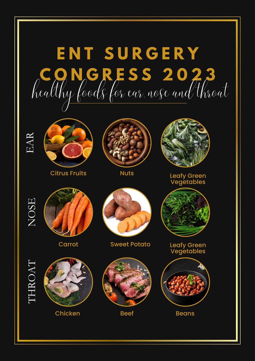 📢Excited to share some #ENTSurgeryCongress 2023 wisdom on how a healthy diet can benefit your Ear, Nose, &amp; Throat health!🥦🍊

🔴Join us in 2023 to explore the connection between nutrition &amp; optimal ENT well-being

📍Dubai
📅Dec 4-6, 2023
🔗rb.gy/8vdbf

#healthyfoods