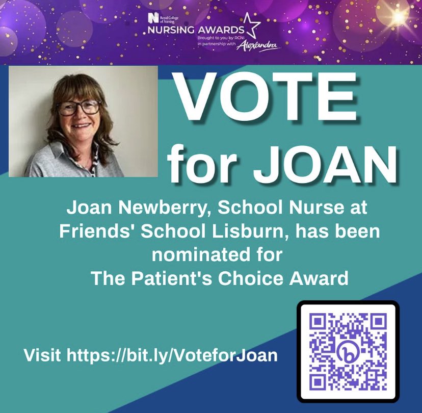 Our fantastic School Nurse Joan Newberry has been nominated for the Patient’s Choice Award in the Royal College of Nursing! Please support Joan by voting using the following link: secure.rcni.com/nurse-awards/p…