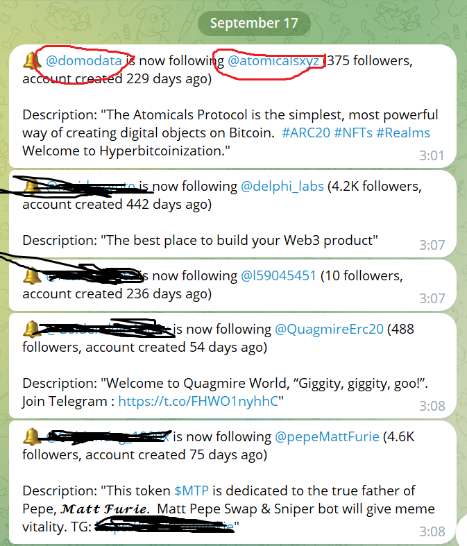 WukongDiscover's tweet photo. 为何你总是错过早期ALPHA？你到底该怎么做才能比别人更早发现新机会？
今早醒来发现群里有人大喊“又错过了ARC20”，也有人大喊“cnm又打亏了”（gas花了7U/张），我默默的看了看我钱包里的100张atom,心里一点也不慌，因为我打的成本只有2-3U/张（场外最高50U/张）；而且就像ARC20官方说的，这是个社会实验，atom的部署者明确表示没有任何用途、没有安全性、没有投资等等，所以即使打废了，我的成本也只有两三百U，能做到这么低成本是因为我在项目方只有300多粉丝（现在是1400粉丝）的时候就关注了，所以我总是能比别人进入的更早。那么问题来了，我到底是如何比别人更早发现机会的呢？

回想刚进圈那会，我为了能获得一些早期alpha机会，使劲浑身解数跪舔各路大V，最终也没得到哪怕一个牛逼大哥带我；后来又陆续进了一些收费群，效果也不甚理想，所有最核心的东西一般都没人愿意分享。后来我就想这些大V们能成功一定有一些共性的规律，只是我没发现而已，于是我关注了100多个在各领域比较突出的KOL，用了一个多月时间观察他们的推文和回复，并天天查看他们每天关注了哪些新账号，我甚至监控了所有能公开查到的KOL钱包地址，经过不断的摸索实践，终于总结了一些共性的规律，又经过几个月的实践才形成适合自己的一套方法论。下面就分享一些我和大部分KOL常用的一些发现早期alpha的方法：

1、购买专门推送早期alpha项目的NFT（付费会员），类似的有@PastelAlpha @oz_dao @Blockpour @nansen_ai 等等，质量其实都差不多，关键还是看你怎么用；成为付费会员只是第一步，如何筛选和分析才是关键，这就没什么好方法了，只能通过长期的实践才能提升认知，说白了就是多用，项目看多了你就是专家，我现在还保持着每天看100多个项目的频率。这里需要提醒新人的是，现在有很多创业盘（骗子）围绕早期alpha推送创业，专门割关注早期项目的人，绝大部分meme和产品都没有就发币的项目都是创业盘割韭菜，所以一定要注意识别。

2、利用第三方软件或者自己写脚本监控KOL的新增关注，这个方法的优势是如果你关注某个领域，你就把这个领域最优秀的KOL推特全部监控起来，这样你基本不会错过该领域最新的机会，当然也要注意不断筛选和更换KOL监控列表。这里建议大家重点监控英文区KOL，很多新的协议和技术一般都是先从英文区开始扩散，中文区会慢一步，发现ARC20就是因为我收到了BRC20创始人@domodata关注的推送通知才知道的。这里有意思的是，通过监控你就能发现很多KOL别看粉丝多，其实很水；还有的KOL严重心口不一，发送推文的风格和关注项目严重不符，所以想要了解一个人最好的方法还是不要看他说了什么，而是看他做了什么。

3、用BOT监控alpha捕手和KOL的钱包地址，通过链上钱包交互记录最能看出他每天在干什么，收集钱包地址其实不难，只要平常多用心观察和加入一些早期项目群，总能发现牛逼人士的地址，如果实在不愿意就直接筛选@nansen_ai和debank上面的聪明钱地址。这里需要注意的是很多胜率很高的地址都是内幕盘或杀猪盘（专杀跟单粉丝），尤其是如果你打土狗盲目follow一些地址，你会输的很惨；有些地址是专门狙击开盘选手，买了几分钟就卖了，你如果跟单就站在了山顶上；有些地址是庄专门拉盘用，看似是买点，其实只是用来拉盘，另外的地址出货；有些地址是和土狗项目方配合的骗粉丝接盘杀猪盘地址，在高点只买0.1e甚至更少,他实际的收益来源于项目方的推广费用，这点在英文区大LV很流行。还有些地址是赌博型选手，买100个币，99个归零，只要有一个万倍就发财。还有些高认知地址专门玩大市值土狗玩出花了，每次买入都是几万U,你根本学不来。最有意思的是我发现有些平常喊单很凶的地KOL址，出货也很凶。所以还是那句话你不要看他说了什么，还是看他做了什么。