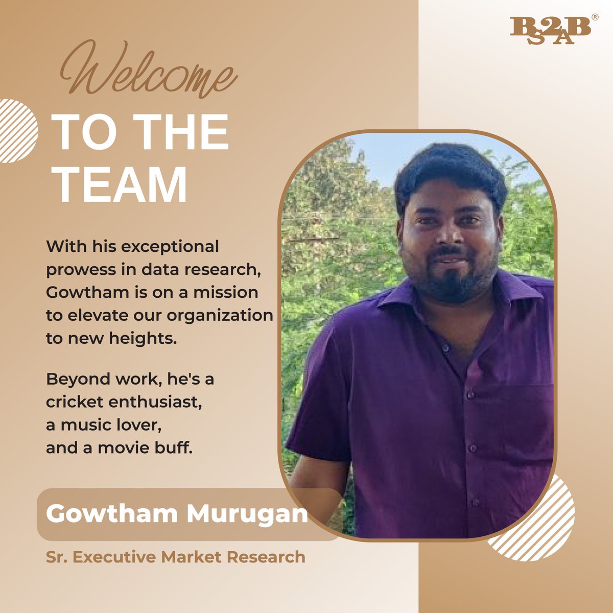Say Hi to our new teammate! 👋

We are excited to welcome Gowtham Murugan as Senior Executive Market Research to our dynamic #B2BSalesArrow family.

Congratulations Gowtham! We wish you a fantastic future ahead with us! 🥳

#TeamBuilding #NewJoinee #SeniorExecutive