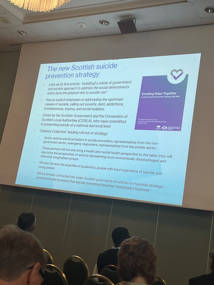 Rethinking national suicide prevention strategies, need a shift to whole of govt and community approach at macro and micro level, good to see Scotlands effort to do this recognised #creatinghopetogether #iasppiran2023