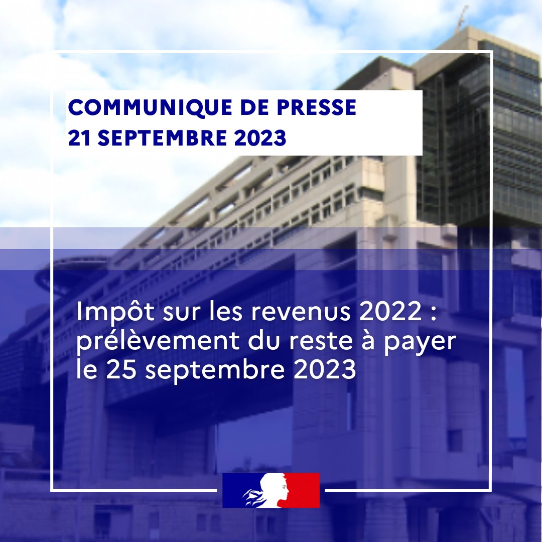 #IR2022 |  Impôts sur les revenus 2022 : vous avez un montant à payer ? 
💡 Vous serez prélevé automatiquement à partir du 25 septembre 2023, en 1 ou 4 fois.
Plus d'infos 👉 bit.ly/3t05zG2
#Impôts #ServicePublic <a href="/dgfip_officiel/">Direction générale des Finances publiques</a>
