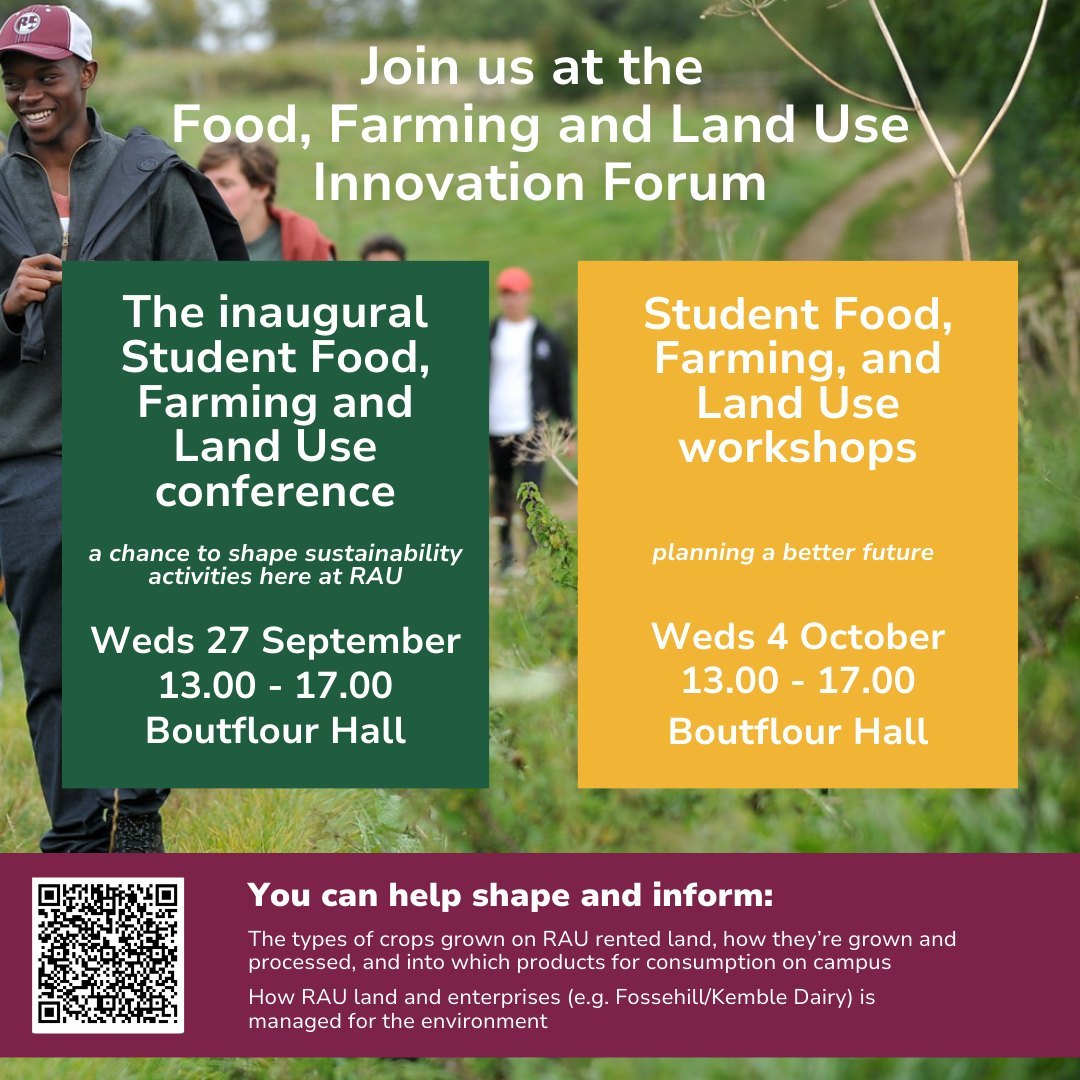 RoyalAgUni's tweet image. The Food, Farming, and Land Use Innovation Forum, aims to be a constructive and productive space for students, staff and local businesses to improve the sustainability of RAU activities through its food/drink consumption and land management. Sign up here: bit.ly/46hvIyn