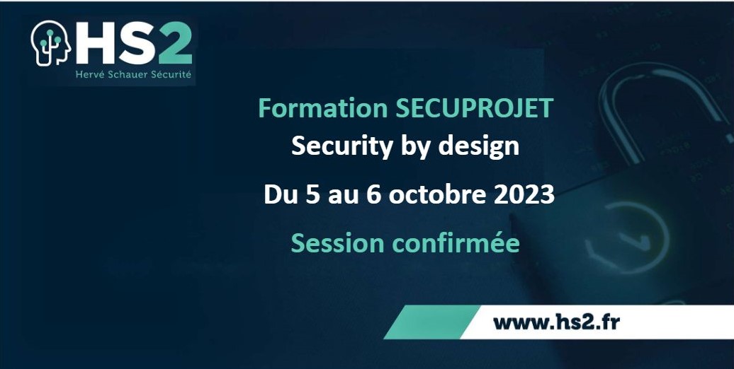 HS2formation's tweet image. 📆 5-6/10/2023 - 100% distanciel via ZOOM

Prochaine @HS2formation SECUPROJET - Security by Design

👉 lnkd.in/eBp4U2s9

Intervenante : Sabine Da Cruz-Mangeot

Contact (Tarifs- modalités)  :
📞 09 74 77 43 90 / 📩 Formation@hs2.fr

#SecurityByDesign #cybersécurité
