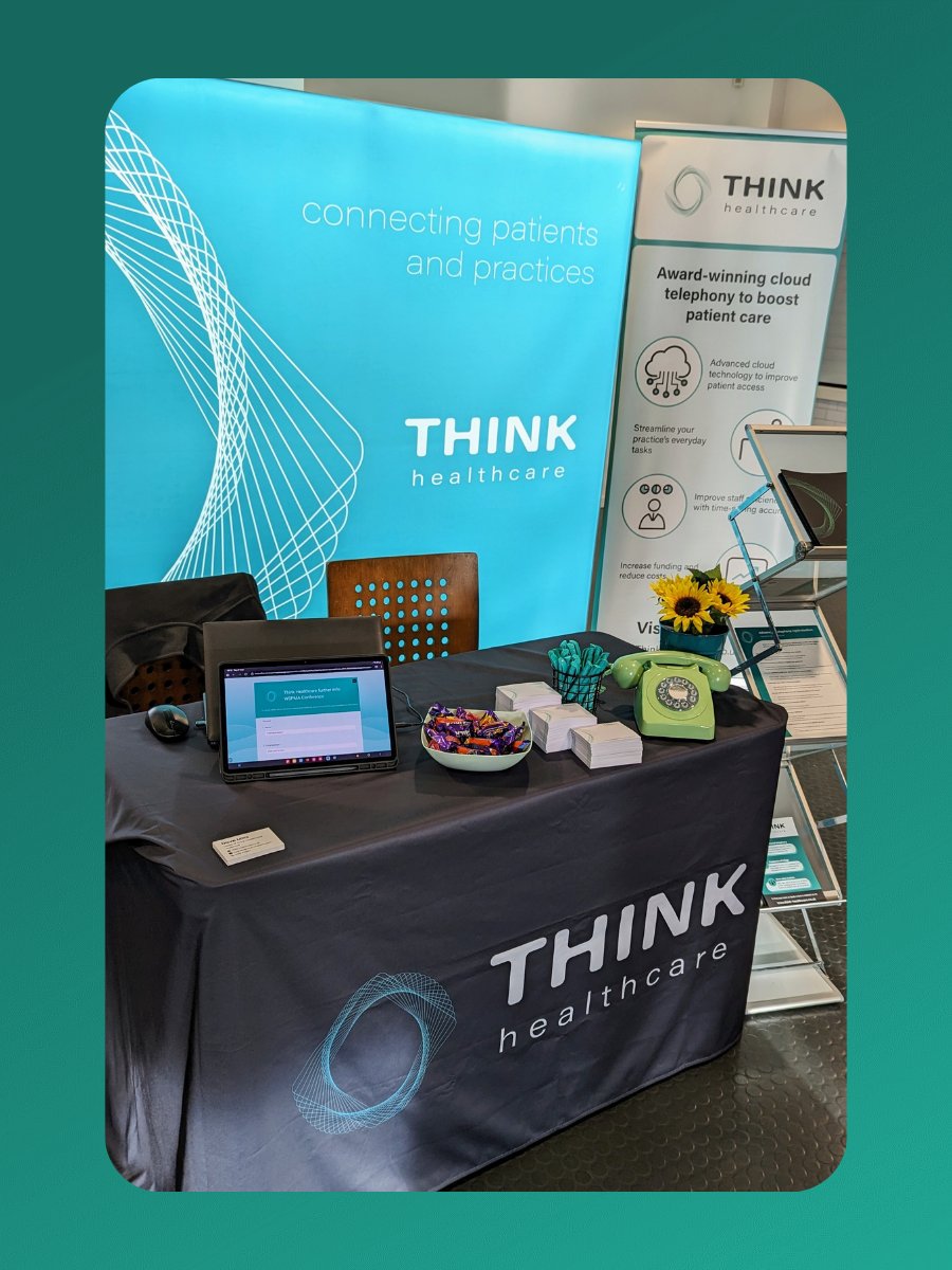 HealthcareThink's tweet photo. The team are down in sunny Sussex today at the #WSPMA conference giving out advice on how to reduce queues, embed new ways of working into your phone system, & make the most of the technology you have. Pop by the stand if you're near Fontwell racecourse! #NHS https://t.co/MwQgAKaJft