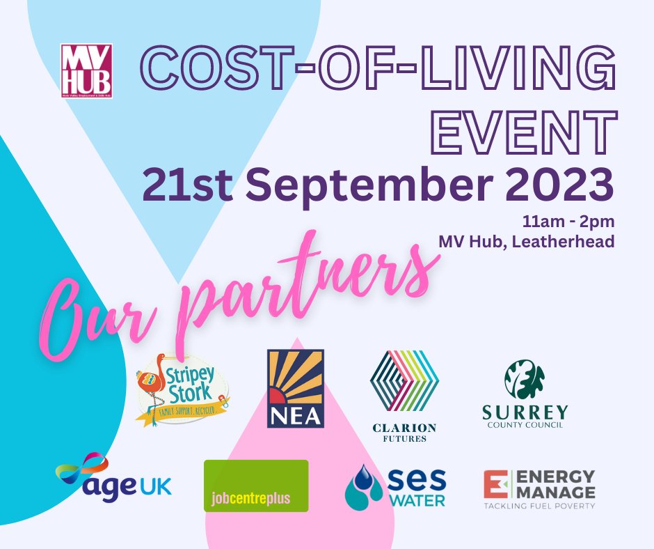 Mole Valley Employment & Skills Hub (@molehub) on Twitter photo We have gathered together our amazing partners to help you get the advice and support you need in this #CostOfLivingCrisis
Please come and talk to us and share this message.
Cost-of-Living Event
21st September 2023
11am - 2pm
at the MV Hub in the <a href="/ShopSwanCentre/">Swan Centre</a> We have gathered together our amazing partners to help you get the advice and support you need in this #CostOfLivingCrisis
Please come and talk to us and share this message.
Cost-of-Living Event
21st September 2023
11am - 2pm
at the MV Hub in the <a href="/ShopSwanCentre/">Swan Centre</a>