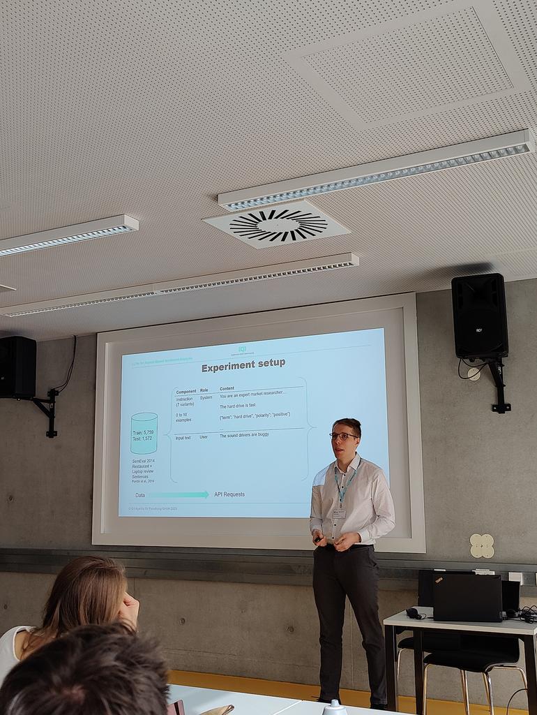 Great paper and talk about "LLM for aspect-based sentiment analysis" of my colleagues Paavo and <a href="/paul_simmering/">Paul Simmering</a> from <a href="/Q_InsightAgency/">Q Agentur</a> at the #Gor23 conference #datascience #llm #textunnel