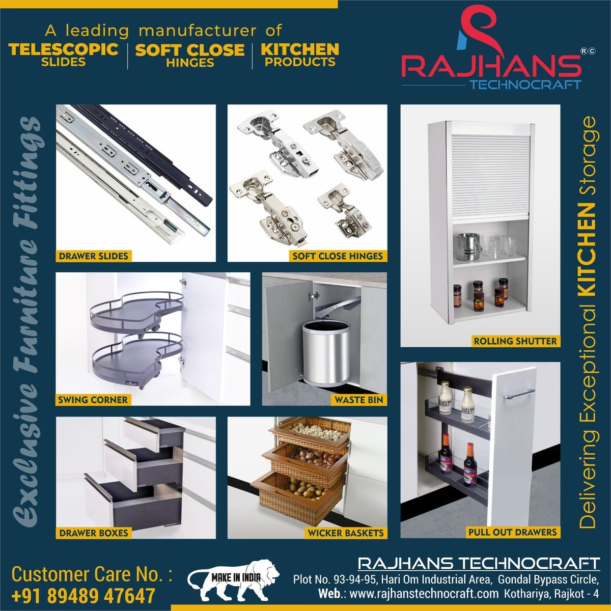 It is time to add these exclusive #KitchenStorageFittings to your home!
#RajhansTechnocraft #KitchenAccessories #KitchenFittings #KitchenProducts #Rajkot #KitchenHardware #CabinetHardware #TelescopicSlides #SoftCloseHinges #HardwareAccessories #HardwareFittings #FurnitureFittings