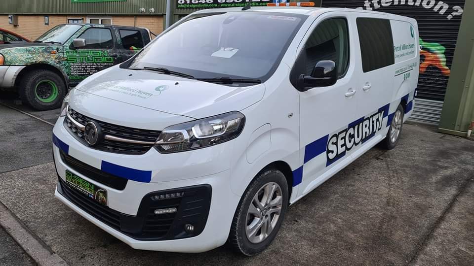 dsignstudio1992's tweet photo. Port of Milford Haven returning for some stand-out graphics on their new #Security van at the #pembrokeferryterminal 
No matter which direction you approach this from, it's visible day or night!
@metamarkuk #MDRF7 #ReflectiveGraphics #DSignStudio #Pembrokeshire #MilfordHaven https://t.co/gjKSvvVNuQ