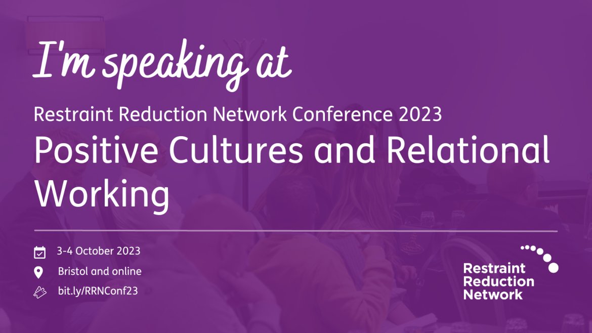 I'm speaking at this year's @theRRNetwork conference hosted on the 3rd-4th October 2023 
join me online - web.cvent.com/event/9accdb62…

#RestraintReduction #RRNConf23 #HumanRights #Positivecultures