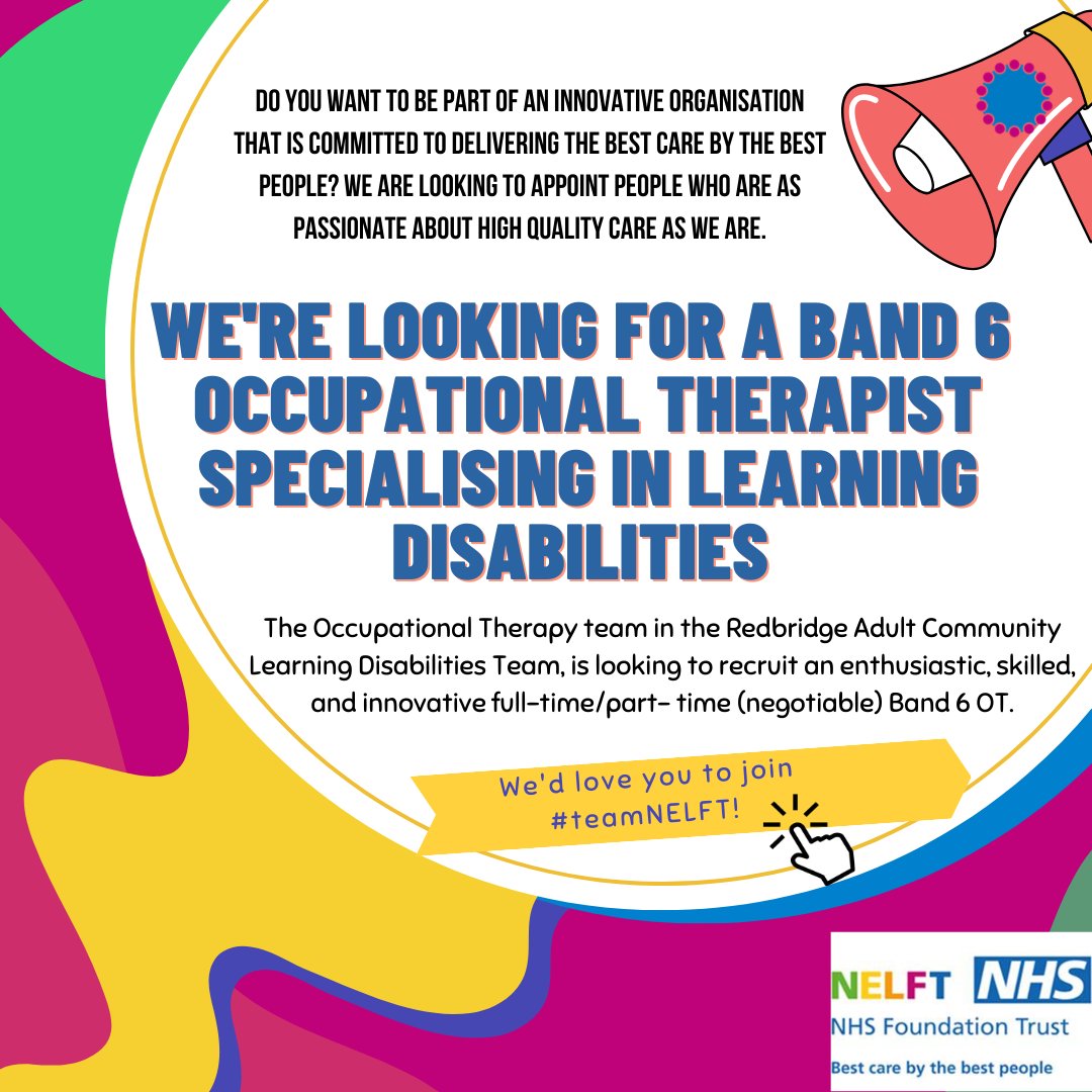 📢📢We're seeking an #OT to join our Redbridge Community Learning Disability Team⬇️⬇️ Come and join #teamNELFT! Great opportunities to participate in service development, promoting good practice and CPD, as well as providing #bestCare to our residents! careers.nelft.nhs.uk/jobs/#!/job/v5…