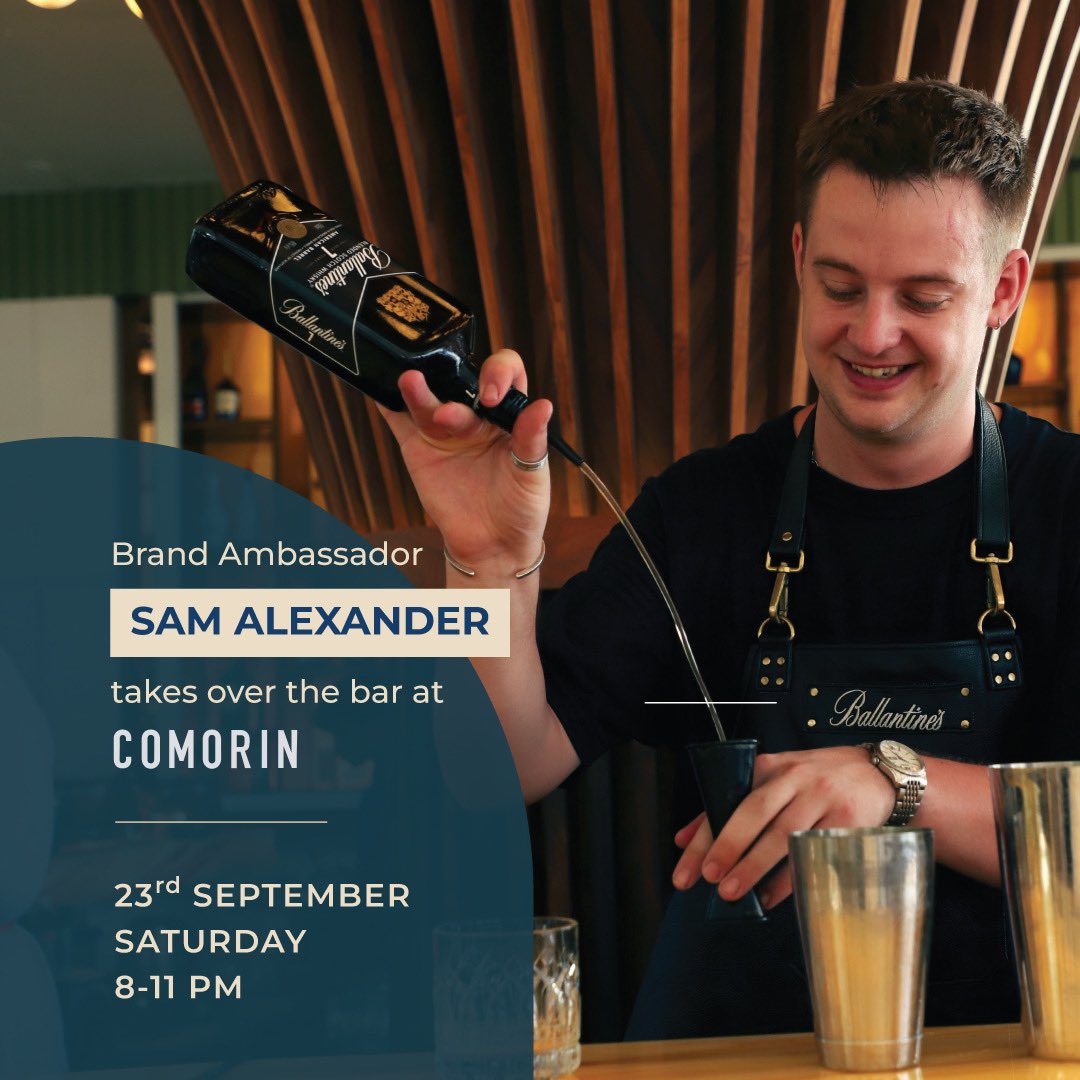 After an incredible guest shift a few months back, Sam Alexander, Brand Ambassador @chivasbrotherscotch @chivas_india is back to stir up a storm with @varunmixologist at Comorin!
#ComeOnIn

Date: Saturday, 23rd September 2023
Time: 8 PM - 11 PM
.
.
.
#BarTakeover #GuestShift