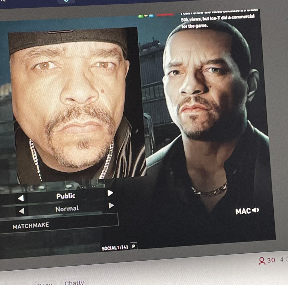NatKrug's tweet photo. @FINALLEVEL Watching my favourite Twitch gamer - he says “Hey, is that Ice T?” Unmmm https://t.co/jkbqENzjCy