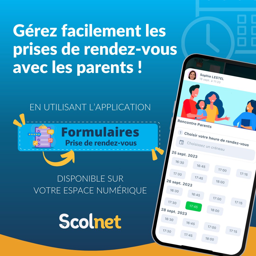 Utilisez les formulaires sur votre espace numérique pour faciliter les prises de rendez-vous avec tous les parents ! 🚀  #scolnet #edtech #education #enseignants #teamPE