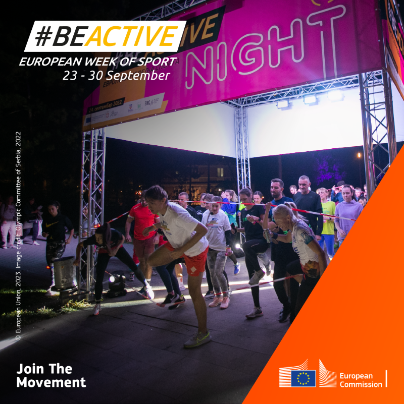 EuSport's tweet photo. 23 September traditionally marks the 1st day of the #EuropeanWeekOfSport and we celebrate it in style with an official launch.

But this year there's even more: it's #BeActive Night! 💫

Special activities will take place everywhere at the same time. Will you be there?