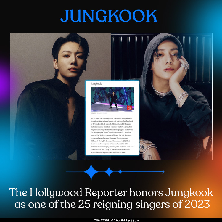 BebossTv's tweet photo. 👏💪The Hollywood Reporter has honored #JUNGKOOK as one of the "25 Platinum Artists" who have conquered 2023💜💜
#KPOP #kpopnew #Beboss #BTS https://t.co/QyXfYwVVZh