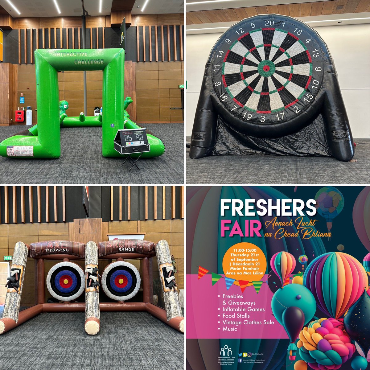 UniOfGalwaySU's tweet image. Giant inflatable games all set in the Bailey Hall - here until 3pm 🥳🥳

#FreshersFair