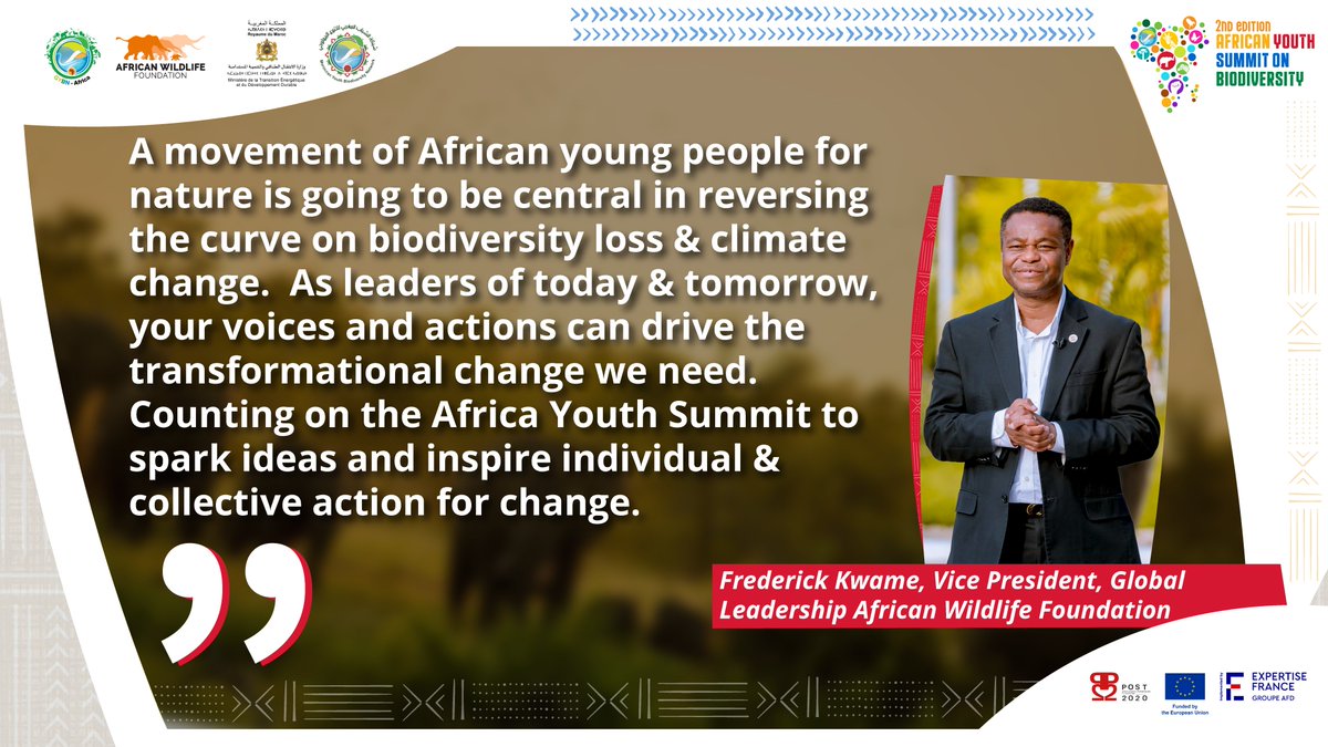 🙏 Insightful &amp; powerful closing remarks from Mr. Kwame from <a href="/AWF_Official/">AWF</a> to highlight the success of the #AYSB2023 and the importance of African youth's commitment to protect wildlife on the continent and worldwide. 🌍 🦒
