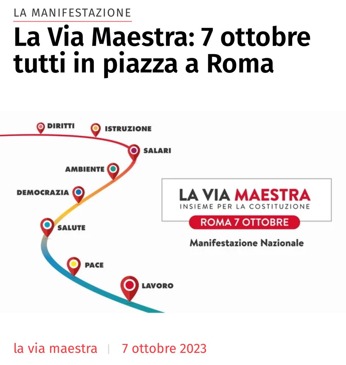 PDdivittorio's tweet photo. 📣🚩 LA VIA MAESTRA: 7 ottobre tutti in piazza a Roma

Per info e prenotazioni bus (gratuito):
cell. 3806964812 (Benedetta La Penna, Arci Pescara) – benedetta@arcipescara.org
cell. 3355774648 (Francesco Trivelli, Federconsumatori Abruzzo) – presidenza@federconsumatoriabruzzo.it https://t.co/Rt0depWPoR