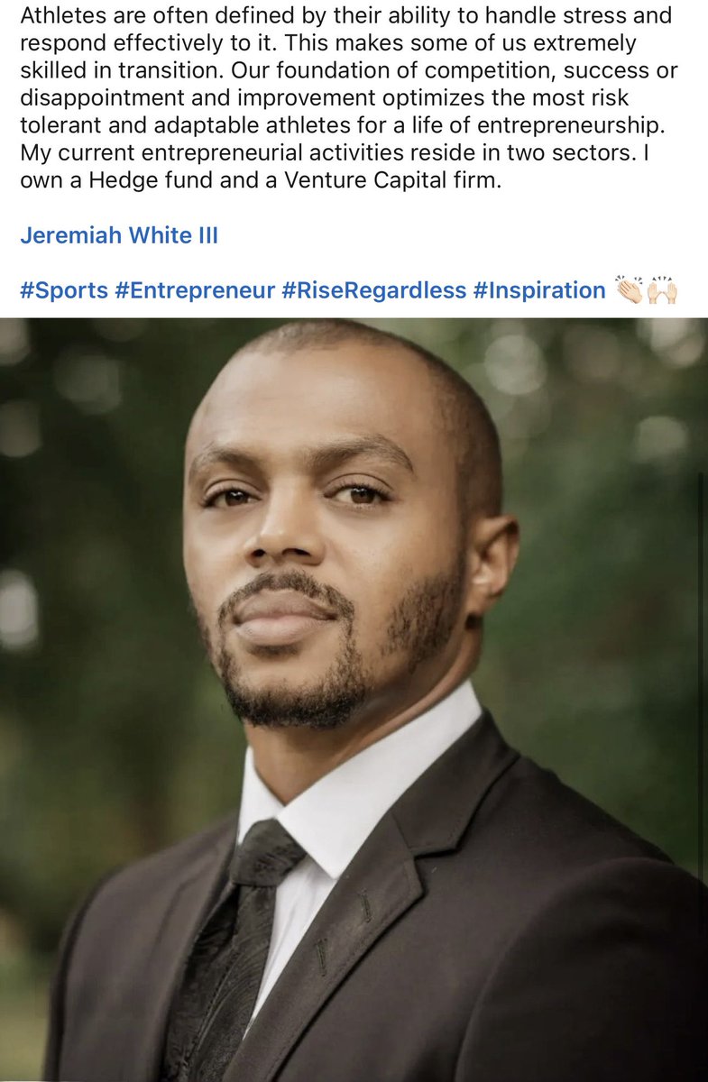 Powerful words from Jeremiah White III, a former international soccer player and current entrepreneur. 

#Sports #Entrepreneur #RiseRegardless #Inspiration 👏🏻🙌🏻