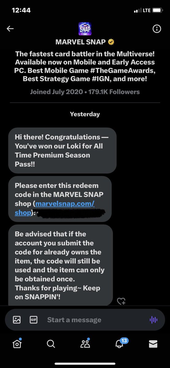 As of now there is only 5 people entered and the giveaway is today at 4pm cst for the marvel snap season pass!! ill dm you the code if you win. To enter:
1-Like and RT
2-Follow twitch and twitter
3- put your twitter account name 🔽
4- Good Luck!