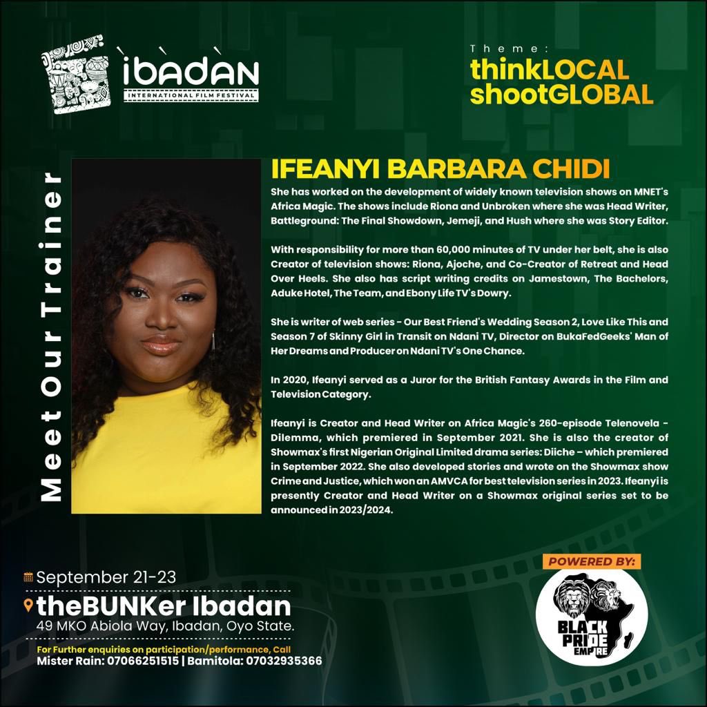 Official_IIFF's tweet photo. Meet the facilitator for the ongoing class on the Art of storytelling 📍#iiff2023 #iiff #ibadaninternationalfilmfestival
#thinkLocalshootGlobal https://t.co/Z6DWliJ7ga