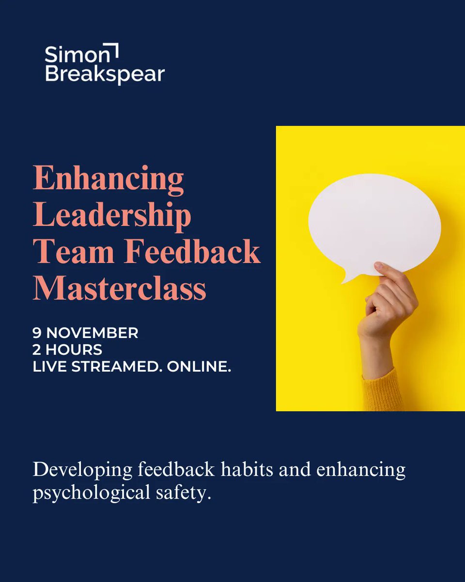 Join me on Thu, 9 Nov at 9:30 AM (AEST) for a live digital masterclass on Enhancing Leadership Team Feedback, and learn how to develop your feedback skills and normalise the process. Learn more here buff.ly/3Pp2map