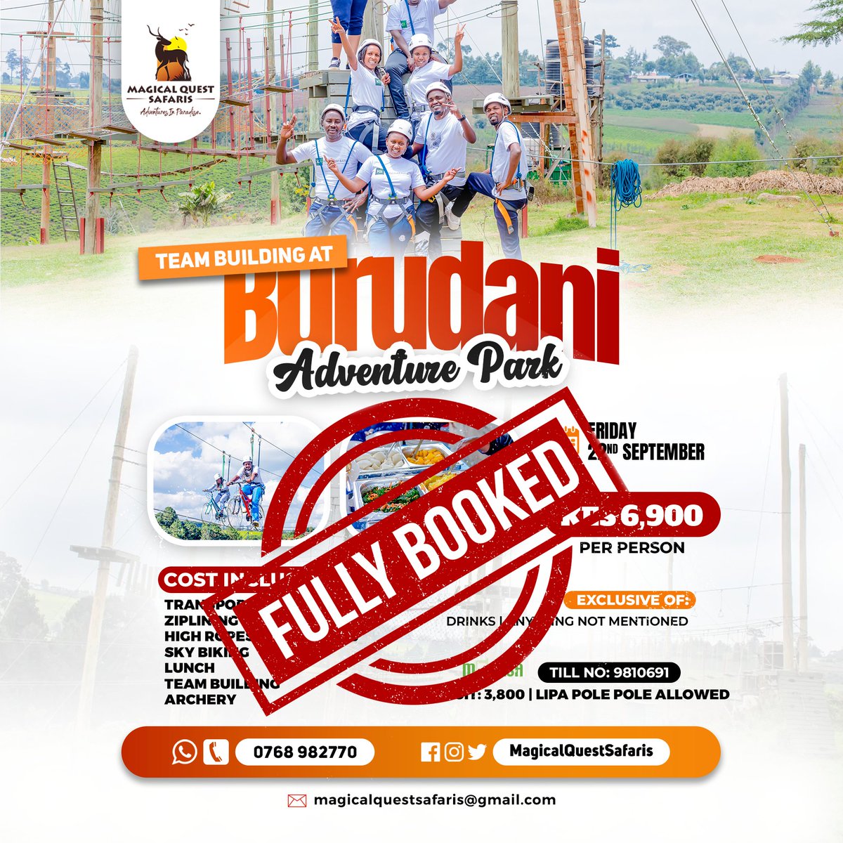 Magical_Safaris's tweet photo. KEEP IT HERE FOR UPDATES OF THE NEXT EDITION
BOOKINGS & INQUIRIES: CALL | TEXT | WHATSAPP +254768982770
EMAIL: magicalquestsafaris@gmail.com
WEBSITE: https://t.co/FNqFlTnlPc
#teambuilding #campndunda #burudaniadventure #BurudaniAdventurePark #teambuildinggames https://t.co/0IG5bqjN6K