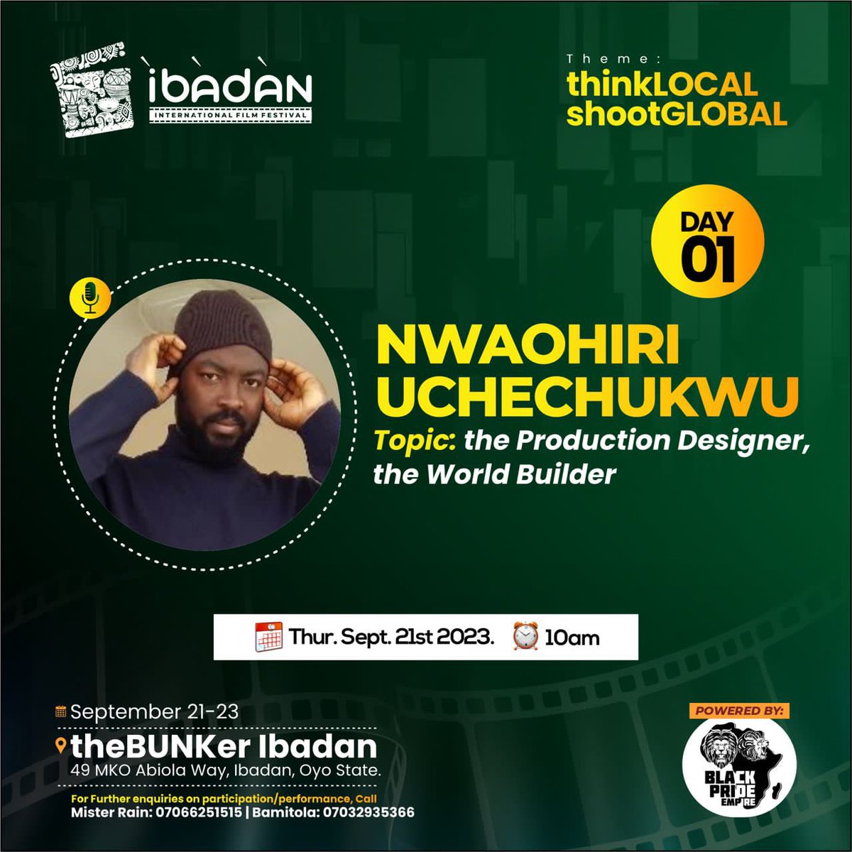 Official_IIFF's tweet photo. Meet the facilitator for the ongoing class on The Production Designer, the World Builder. 📍#iiff2023 #iiff #ibadaninternationalfilmfestival
#thinkLocalshootGlobal https://t.co/Gp6Rmkjfw6