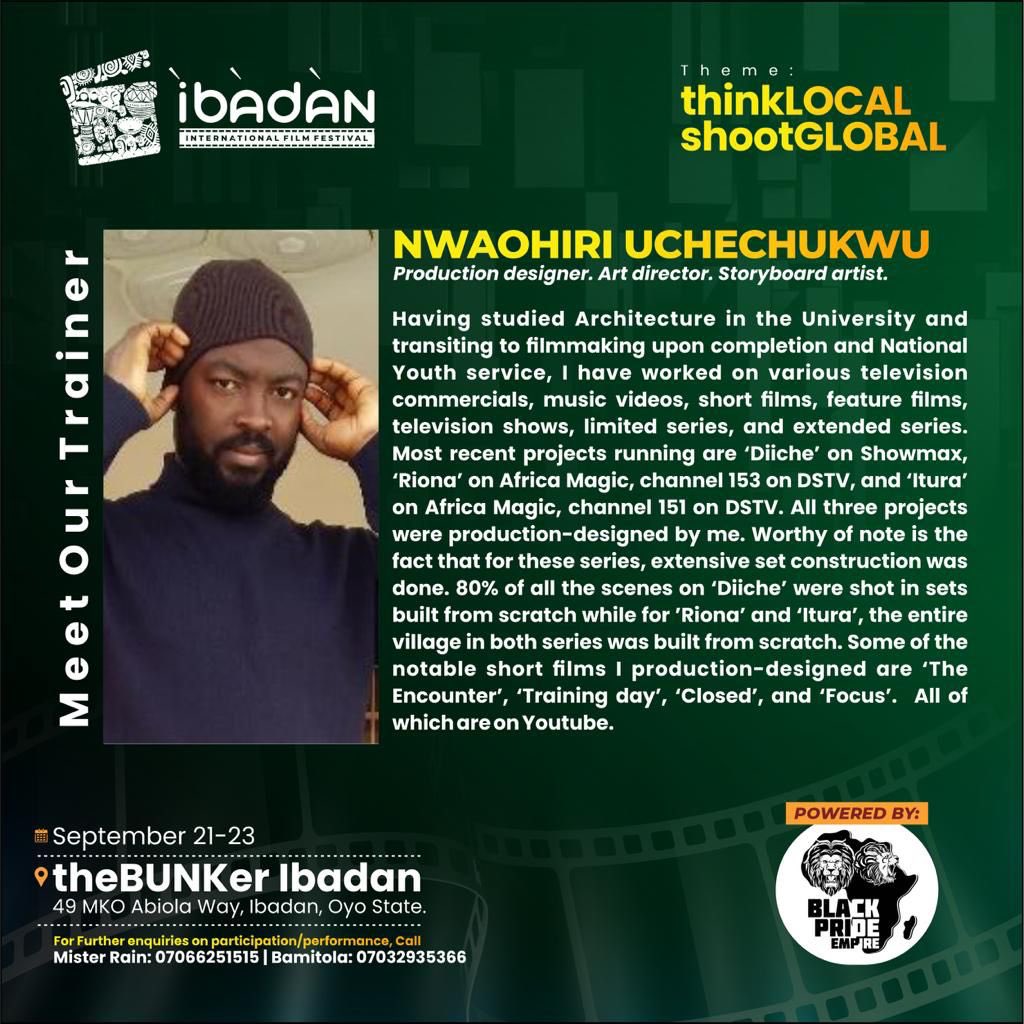 Official_IIFF's tweet photo. Meet the facilitator for the ongoing class on The Production Designer, the World Builder. 📍#iiff2023 #iiff #ibadaninternationalfilmfestival
#thinkLocalshootGlobal https://t.co/Gp6Rmkjfw6