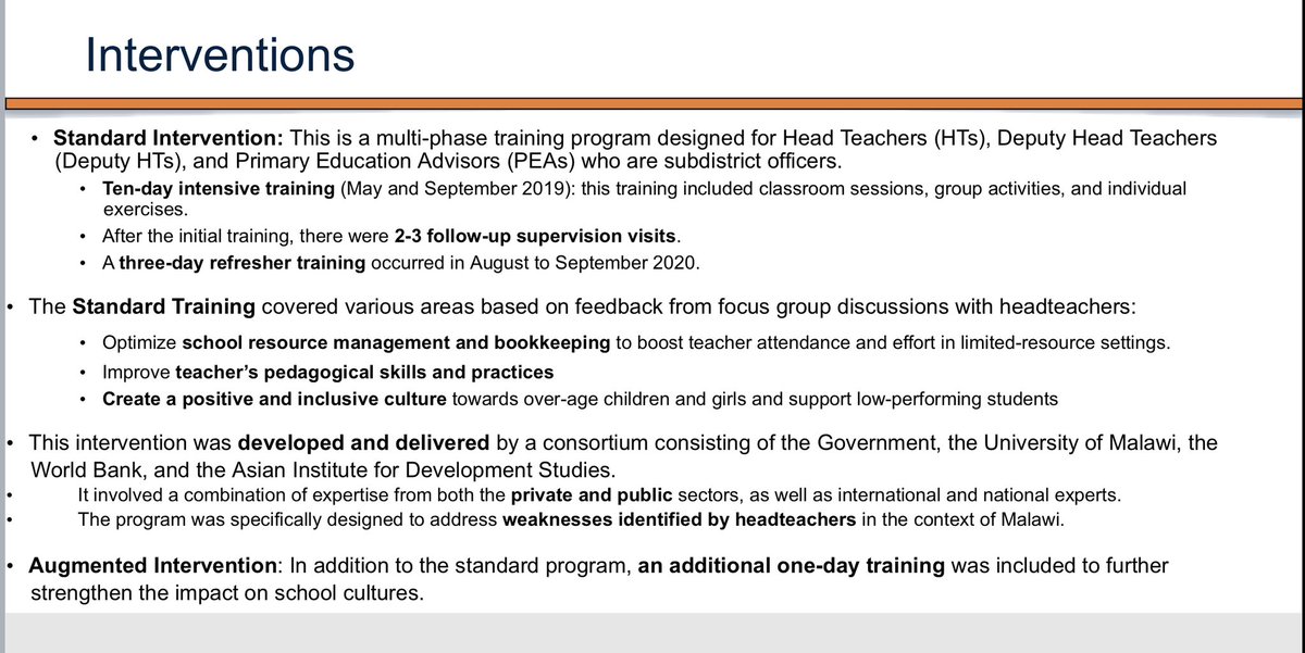 Our intervention was a multi-year, multi-phase program of training for head teachers in 800 schools, custom-designed with input from head teachers and delivered by a public-private partnership