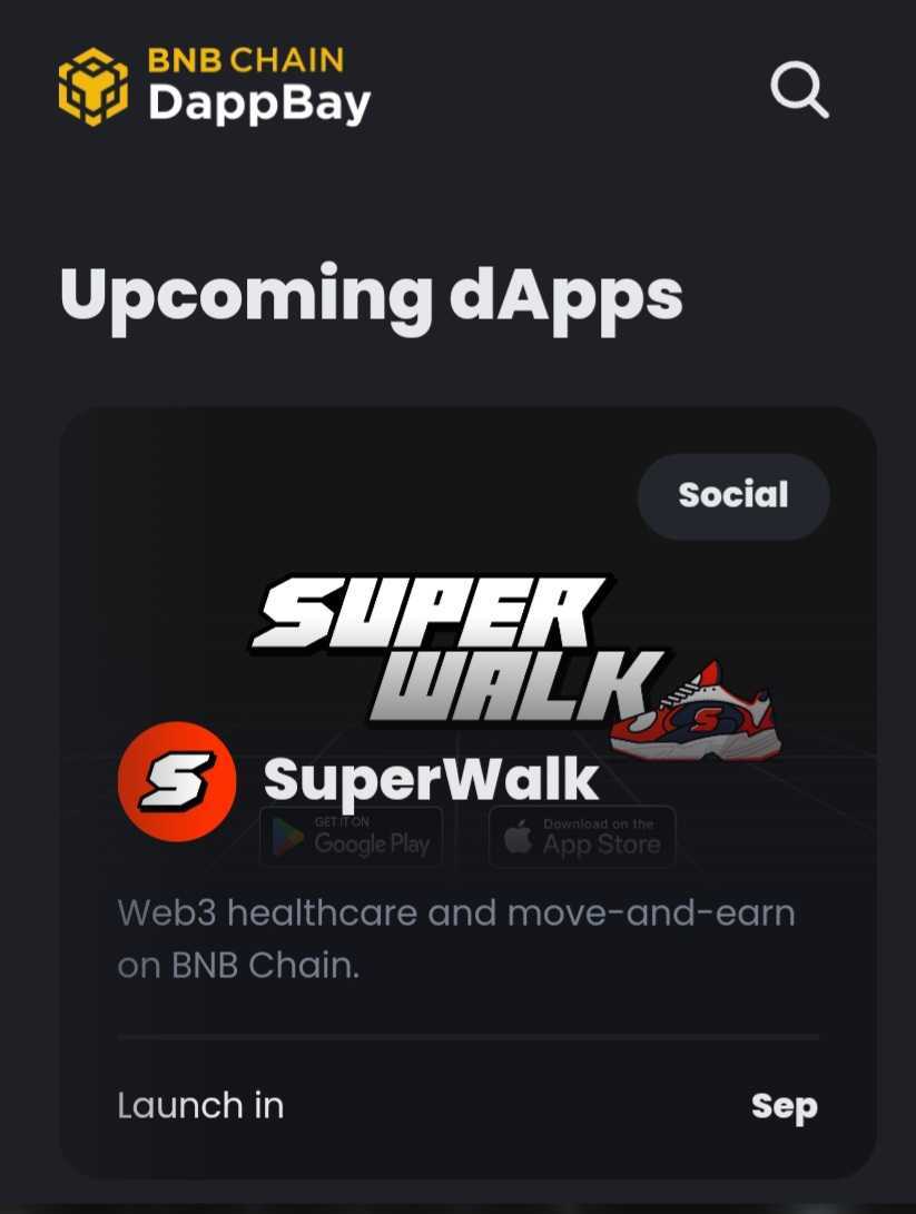 SuperWalk_'s tweet photo. The potential 1st runner is waiting to get started!🌅
Check out the <Upcoming dApps> section on BNB DappBay🏃‍♀️🔥

🔽See more details
https://t.co/euwNqWOzva

#SuperWalk #GRND #WALK #M2E #NFT #BNB #BNBChain #BSC #Dappbay