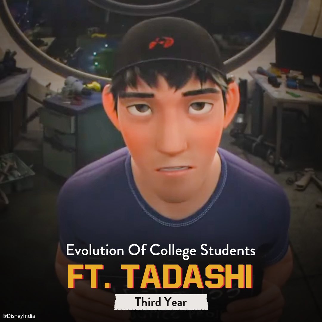 DisneyIndia's tweet image. Which stage of the college glow-up are you in rn? 🤭❤️​
​
#DisneyIndia #BigHero6 #Tadashi #CollegeLife #Disney