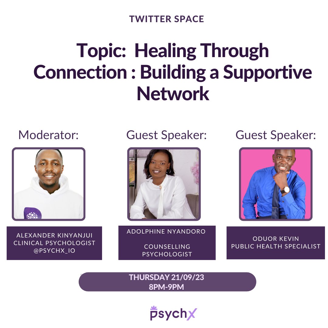 Join us for a powerful Twitter Space event!
Guest Speakers: @adolphine93 and @oduor_kevin1
Discover the profound impact of human connection on healing and learn how we can create a sense of belonging for those battling #isolation. Let's heal together! #HealingTogether