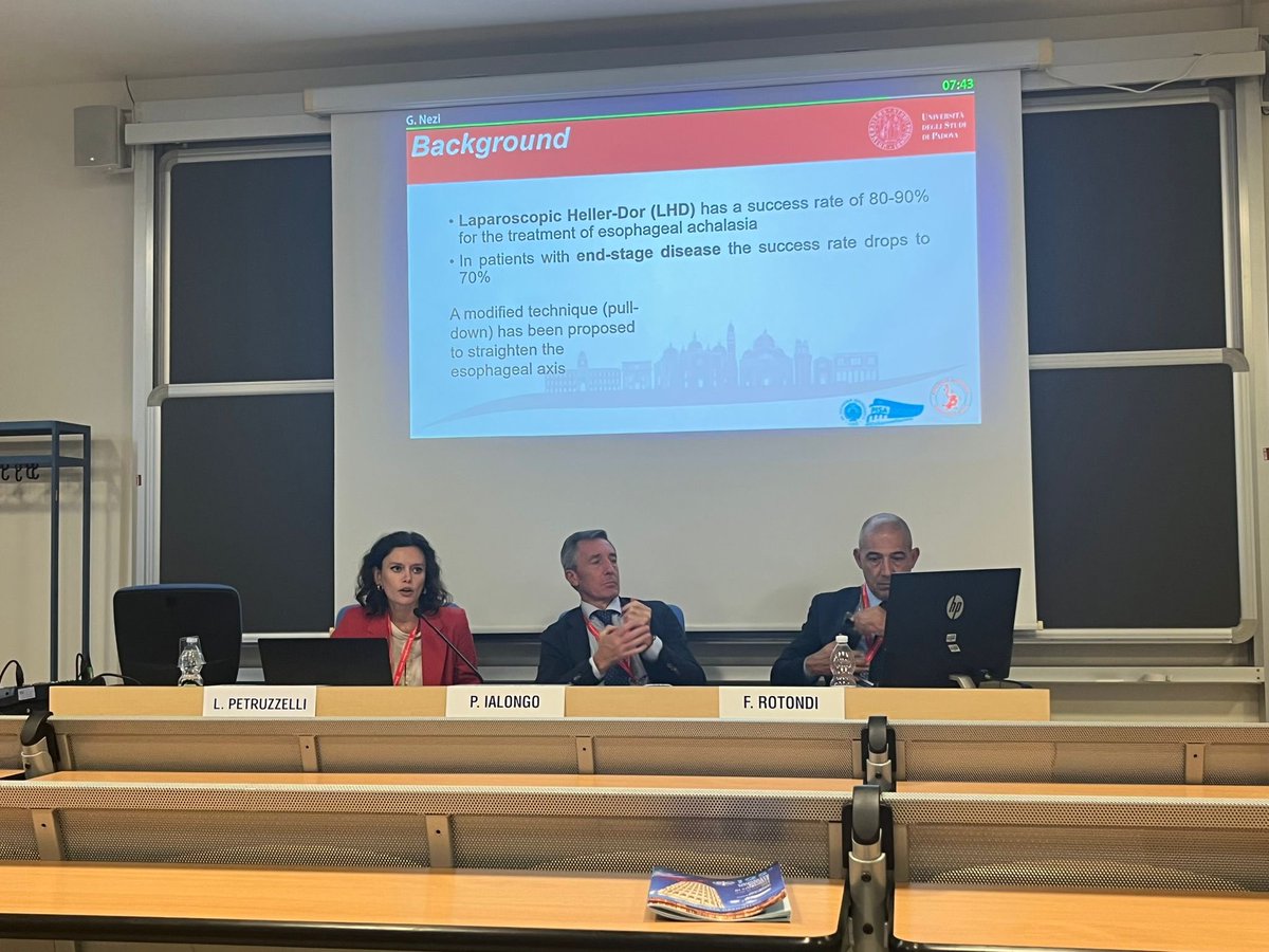 UpperGIPadova's tweet photo. ✨🇮🇹 125th Congress of the Italian Society of Surgery 🇮🇹✨ 
🚀 Prof. Valmasoni faculty in the session "The Shadows of the Esophagus" to illustrate the latest evidence on chemotherapy and radiation treatment. In addition, Dr. Nezi and Dr. Sciuto presented our most recent results. https://t.co/R7eBI6FciX