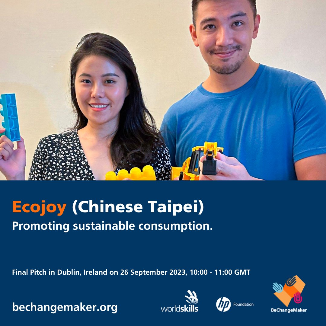 WorldSkills's tweet image. Meet the skilled finalists of this year&apos;s #BeChangeMaker2023—including Team Ecojoy—parents whose social business idea promotes sustainable consumption through toys.

Learn more &amp;amp; REGISTER to watch the social entrepreneurship programme finale on 26 Sept: worldskills.org/media/news/bec…