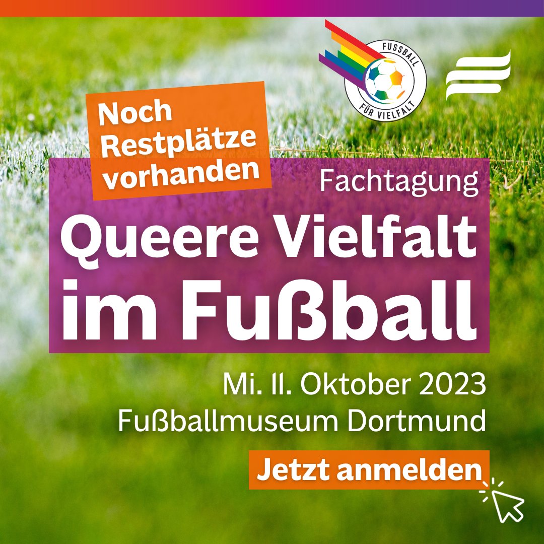fussballdivers's tweet photo. Jetzt schnell sein: #Restplätze bei #Fachtagung “#Queere #Vielfalt im #Fußball” am Mi. 11. Okt. 2023 im @fussballmuseum Dortmund. Mit Fachvorträgen, Diskussionen, Präsentation unseres wissenschaftl. Sammelbandes + einiges mehr. Anmelden unter charlotte.schuckmann@mh-stiftung.de https://t.co/NDrchzhIKf