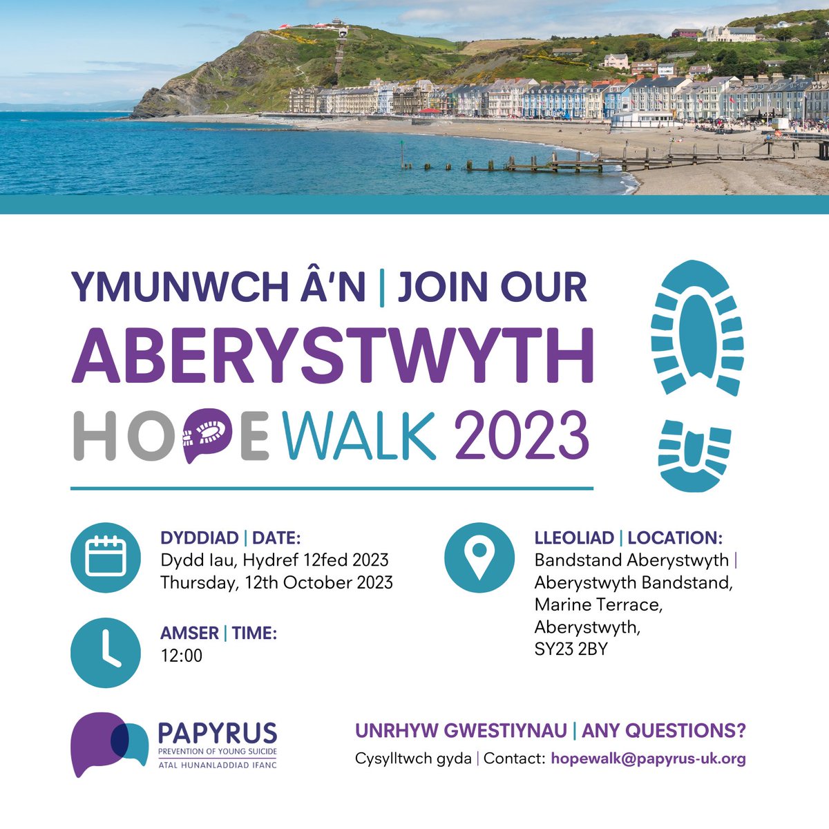 DavidHe49314290's tweet image. We're really proud of our new base in #Aberystywth and the links we're making across #Ceredigion. In 3 weeks' time, we even have the first Aberystwyth #HOPEWALK. Come along and join us or find out more about @PAPYRUS_Charity at our stall in the bandstand all day on the 12th.