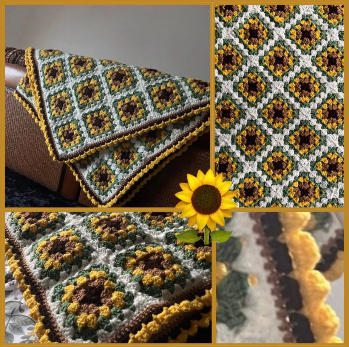 Handmade Crochet Sunflower Blanket 🌻🌻🌻 
#crochetflower #MHHSBD #wip #magic #handmade #crochet #craftbizparty #elevenseshour #crochetsunflowers #sunflowers #sunflowerblanket #picnicblanket #crochet #giftideas dwcrochetpatterns.etsy.com/listing/124623…