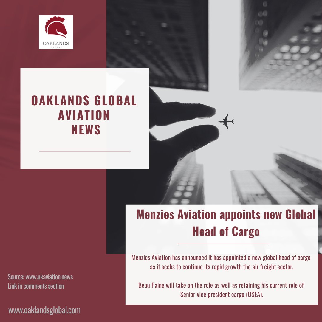 Congratulations to Beau Paine, on his appointment as the new global head of cargo at Menzies Aviation 👏

#menziesaviation #globalhead #cargo #promotion #airfreight #sector #aviation