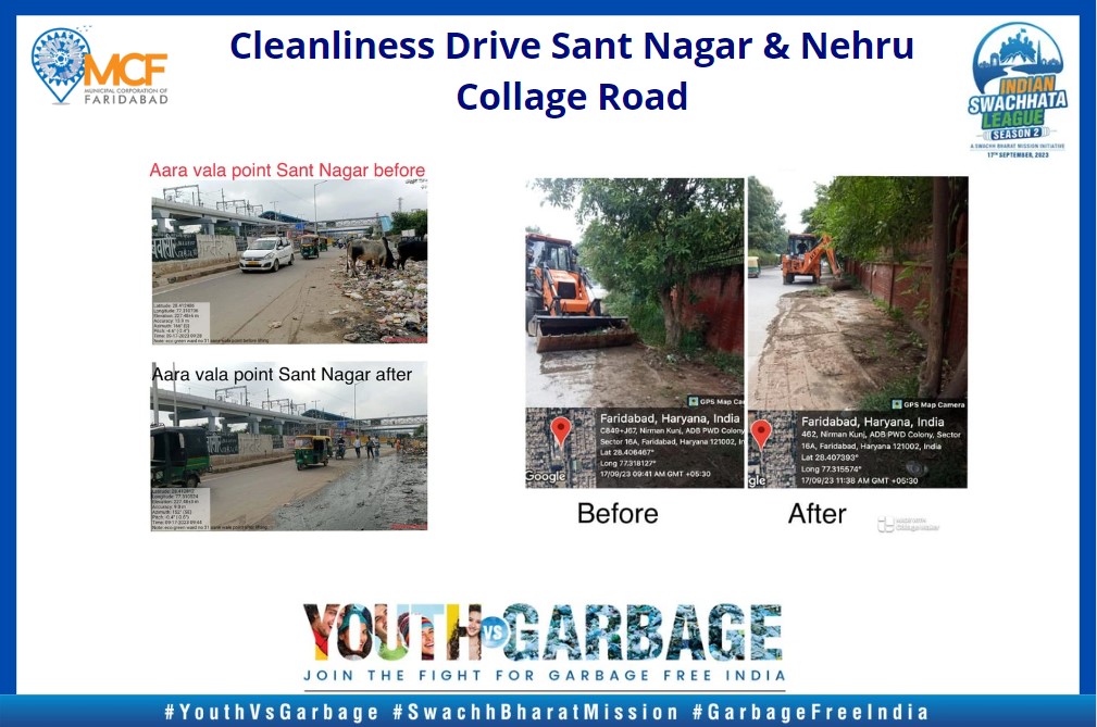 Municipal Corporation Faridabad's Mega Cleanliness Drive in Sant Nagar & Nehru Collage Road. #SwachhtaPakhwada #IndianSwachhataLeague #swachhbanegafaridabad #mcfaridabad #MyWasteMyRespo gonsibility #SwachhBharat #swachhbharatleague2 #SwachhtaHiSeva #YouthVsGarbage
