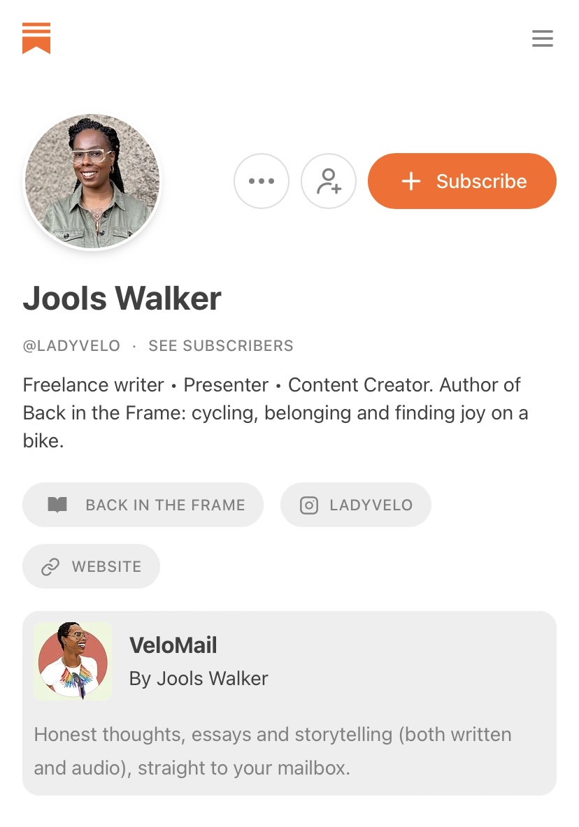 🔗 are in my bio for the other places you can find me now, but one of the newest is @SubstackInc! My newsletter VeloMail now lives there. Here's a bit more info if you want to join me: velomail.substack.com/about