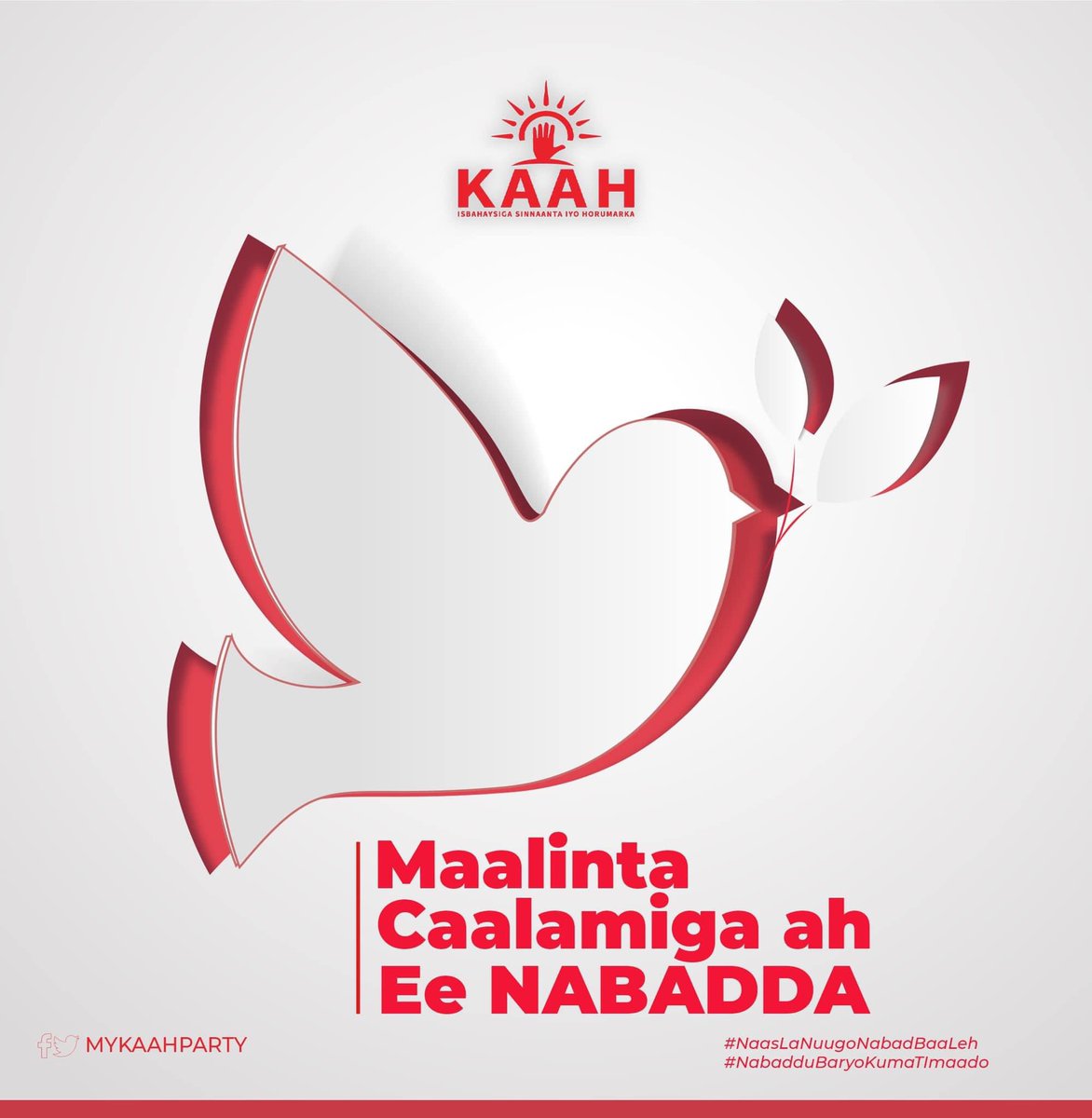 MohamudHAbdi's tweet photo. Urur siyaasadeedka Kaah, wuxuu aaminsan yahay in tiirarka udub-dhexaadka u ah, kobaca iyo koritaanka aadamaha ifka ku nool, ay kow u tahay nabaddu. Sidaa darteed, waxaan ummadda Somaliland ugu baaqayaa, in ay ilaashadaan nabadgelyadooda iyo nidaamka dowladnimadooda. 
#PeaceDay https://t.co/VxsxbUCG4H